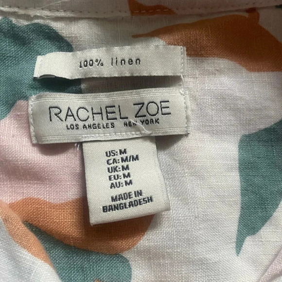 Rachel Zoe 100% Linen Floral Print Button-Up Collared Shirt Dress | Size Medium - Picture 2 of 4